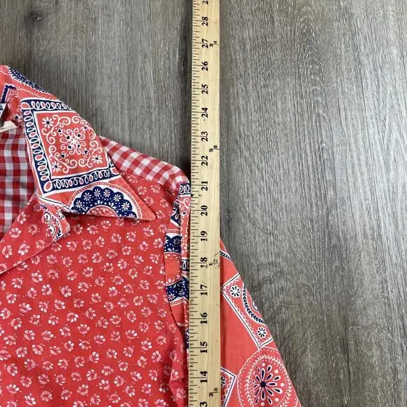 Vintage 70s Daisy Patchwork Point Collar Pocket Blouse Small See Measurements - Picture 6 of 10